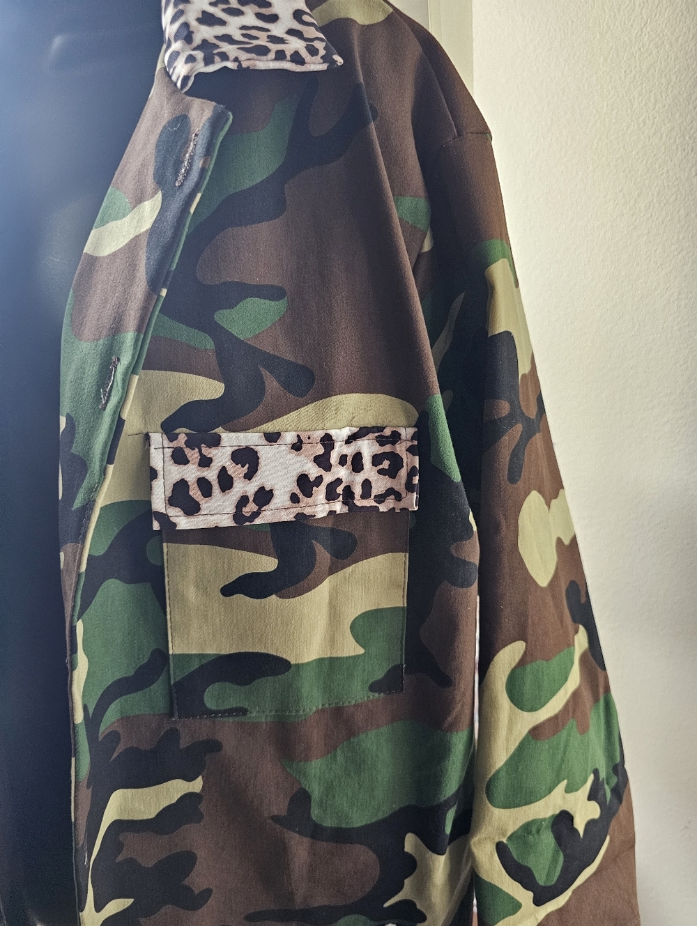 Camo Jacket with Leopard Trim - Green/Brown - Picture 3 of 4